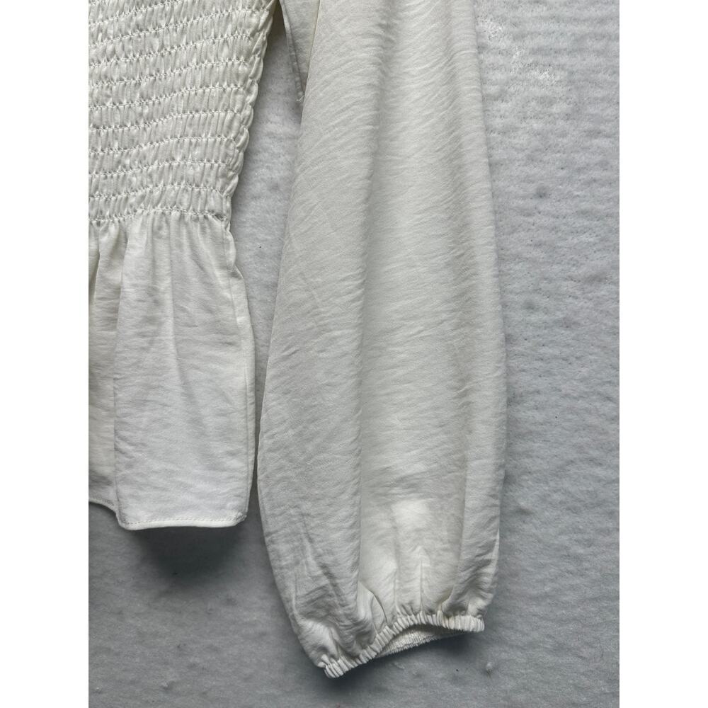 Altar'd State Blouse Cream Ruffled Shirred Long‎ Sleeve Size S - Picture 6 of 9